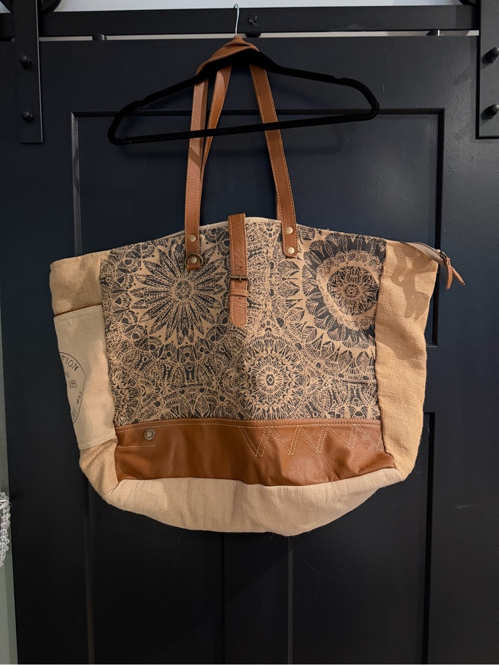 Myra Bag Large Canvas Leather Tote Vintage Print Upcycled Boho Travel Bag NWOT
